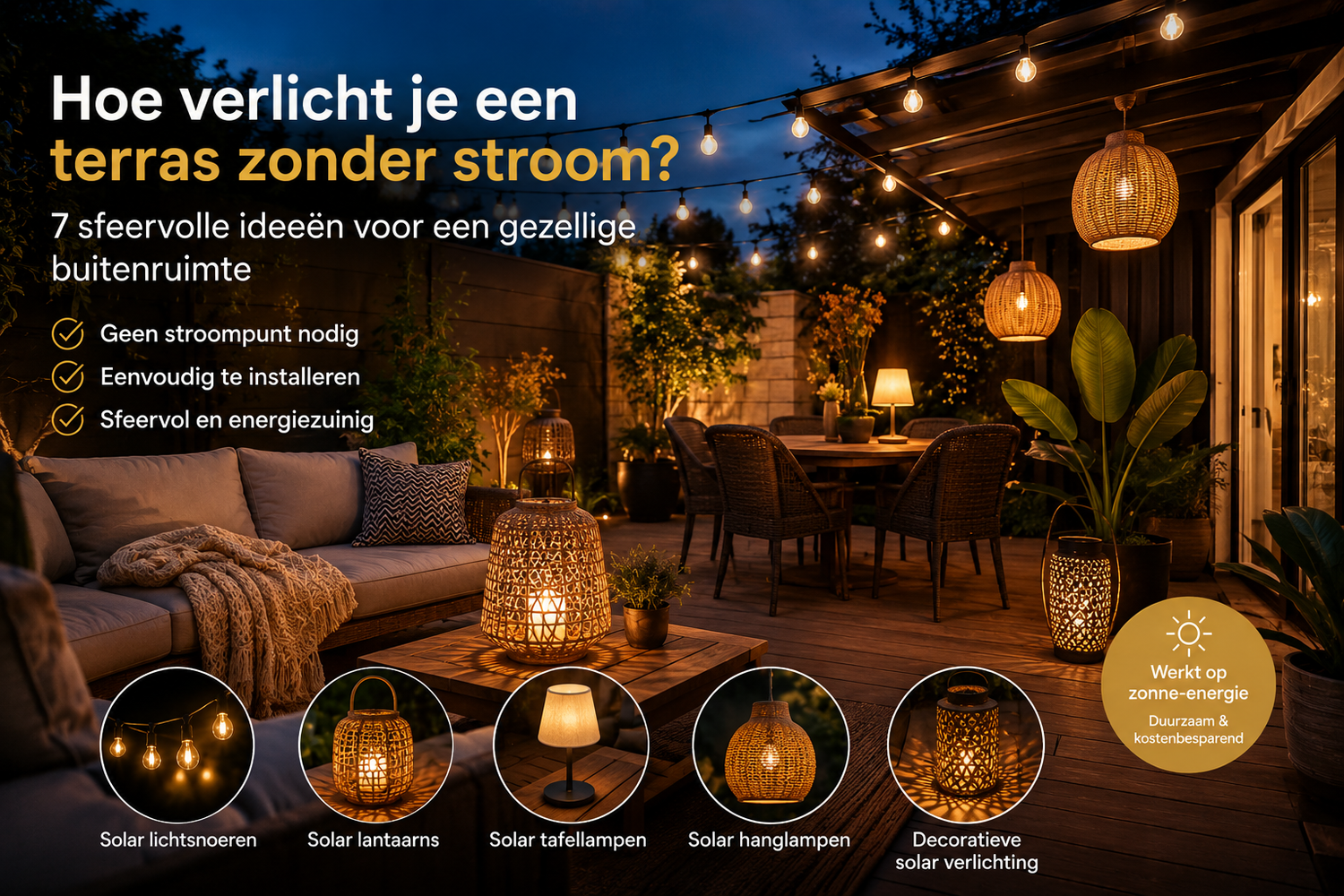 Hoe verlicht je een terras zonder stroom? 7 sfeervolle ideeën voor buiten