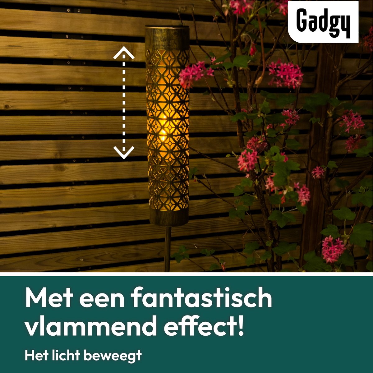 Solar Tuinstekers Metaal Goud Vlameffect - Set van 2 - 98 cm