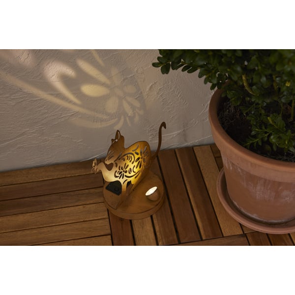 Chat solaire - Aspect rouillé - 30 cm