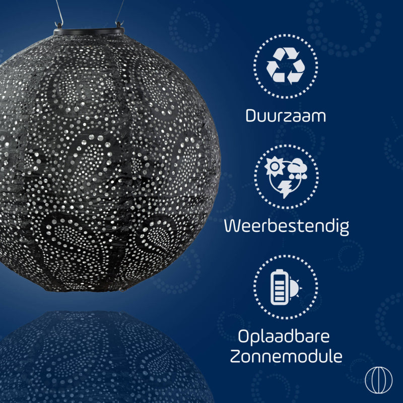 Solar Lampion Rund - Paisley Dunkelgrau - 30 cm