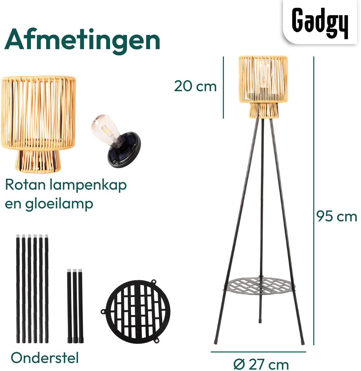 Solar Stehleuchte Dreibein – Braun – 103 cm