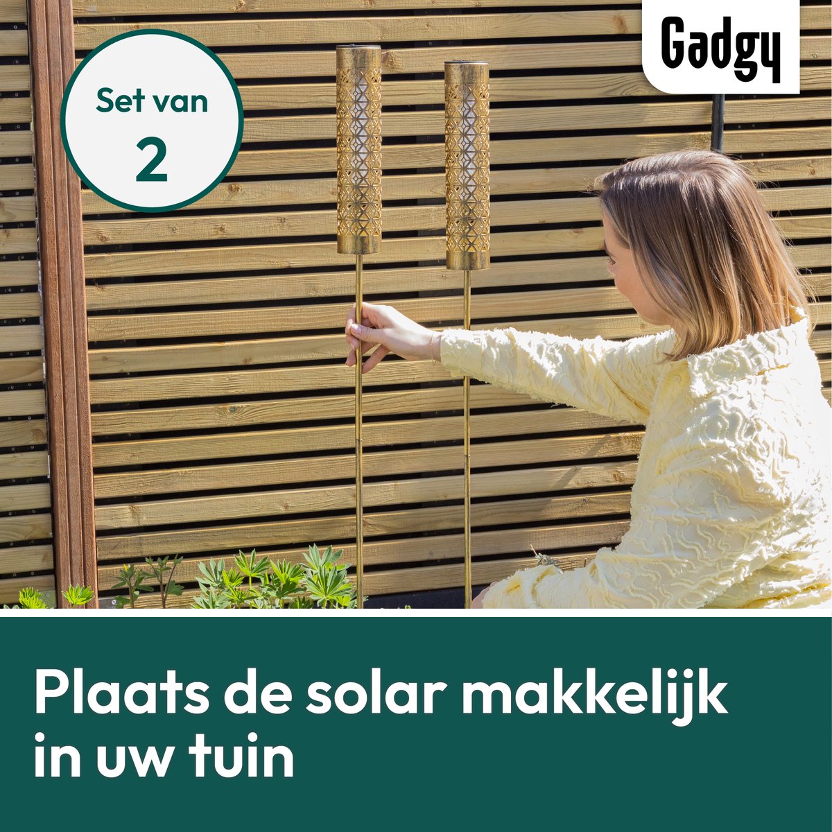 Solar Tuinstekers Metaal Goud Vlameffect - Set van 2 - 98 cm