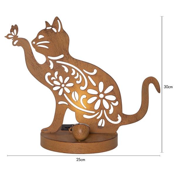 Chat solaire - Aspect rouillé - 30 cm