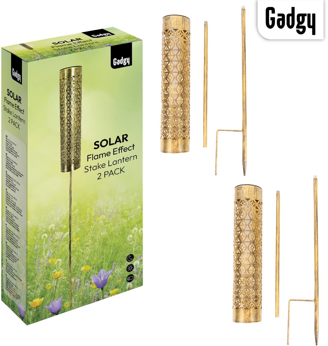 Solar Tuinstekers Metaal Goud Vlameffect - Set van 2 - 98 cm