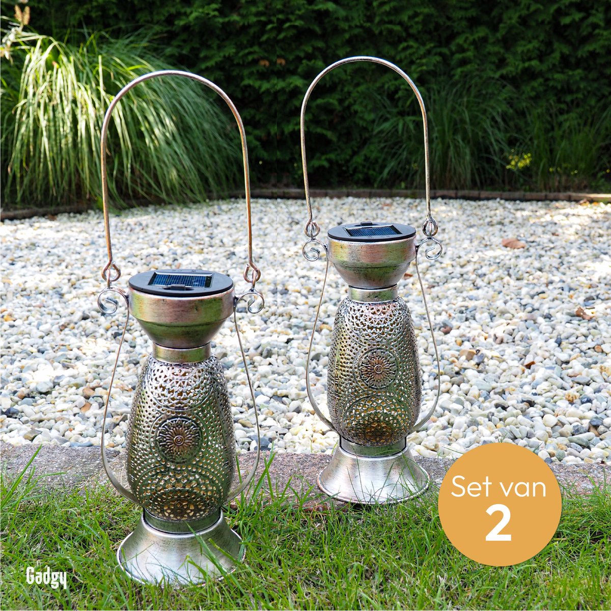 Solar-Tischlampe Petroleum – 2er-Set
