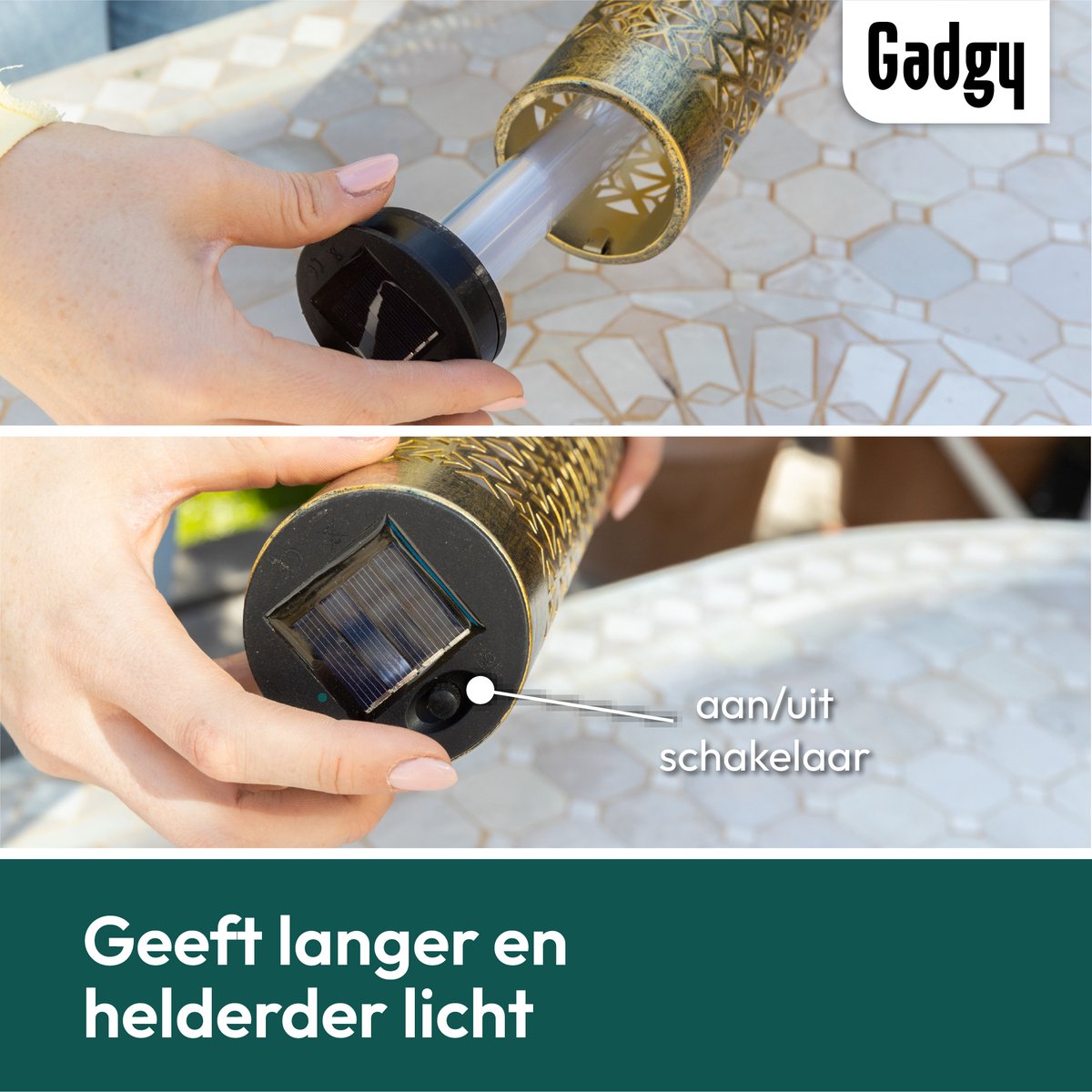 Solar Tuinstekers Metaal Goud Vlameffect - Set van 2 - 98 cm