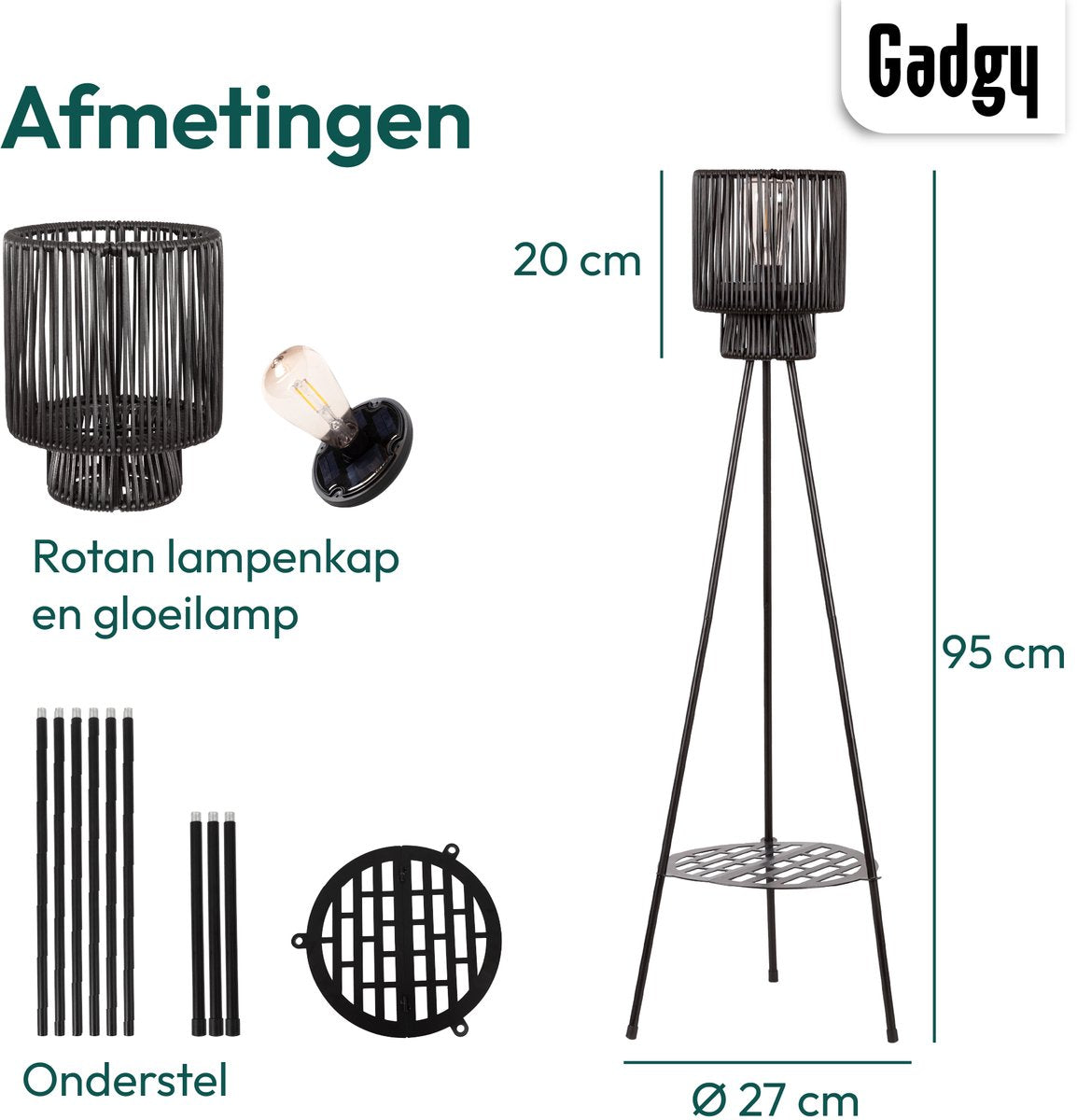 Solar-Stehleuchte Dreibein – Schwarz – 103 cm