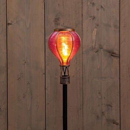 Solar Luchtballon op Steker met Vlameffect 12 LED – Roze 57 cm