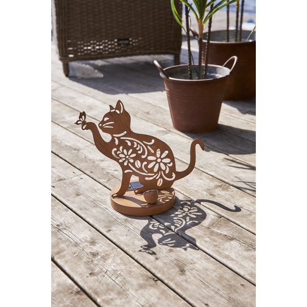 Chat solaire - Aspect rouillé - 30 cm