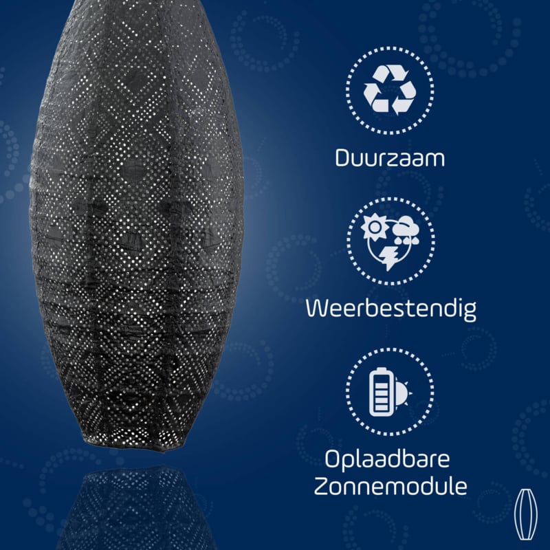 Solar-Lampion lang oval - Mosaik Dunkelgrau - 20 cm