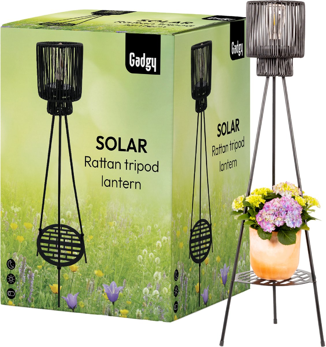 Solar-Stehleuchte Dreibein – Schwarz – 103 cm