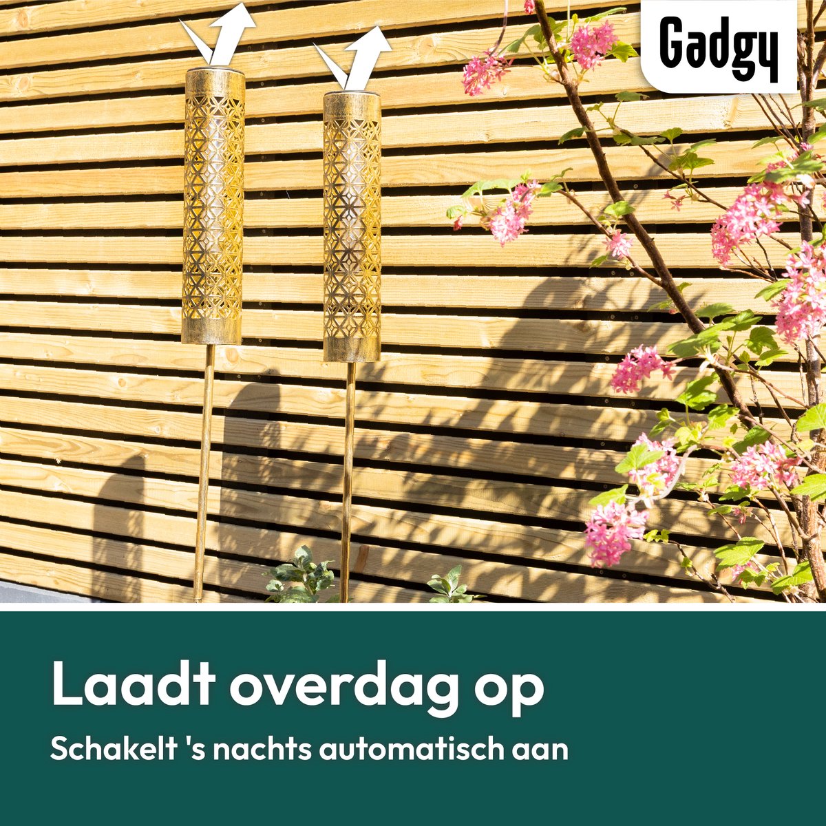 Solar Tuinstekers Metaal Goud Vlameffect - Set van 2 - 98 cm