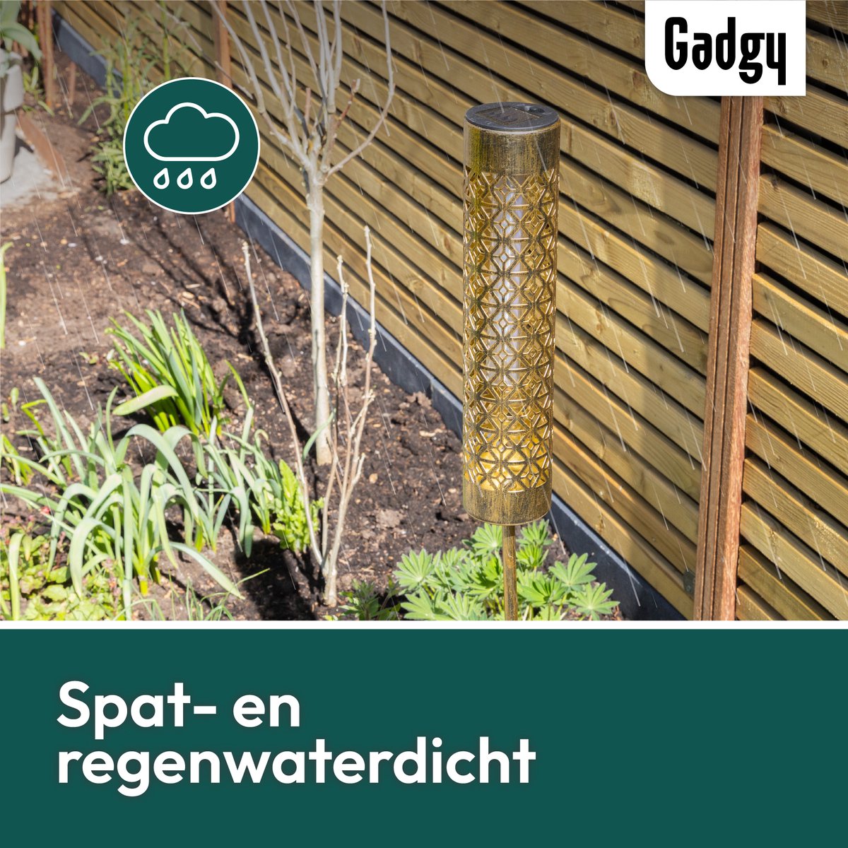 Solar Tuinstekers Metaal Goud Vlameffect - Set van 2 - 98 cm