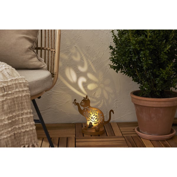 Chat solaire - Aspect rouillé - 30 cm
