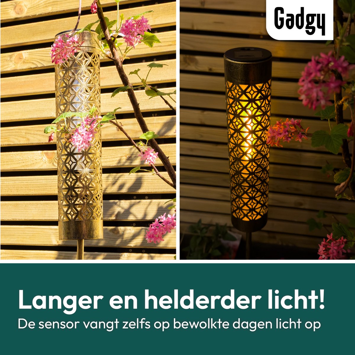 Solar Tuinstekers Metaal Goud Vlameffect - Set van 2 - 98 cm